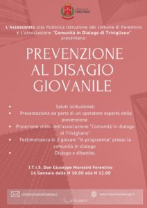 Convegno “Prevenzione disagio giovanile” – 16 gennaio 2025